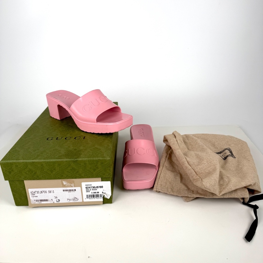 GUCCI Rubber Pink Wild Rose Platform Slide Sandals 36, 6 - Picture 2 of 15